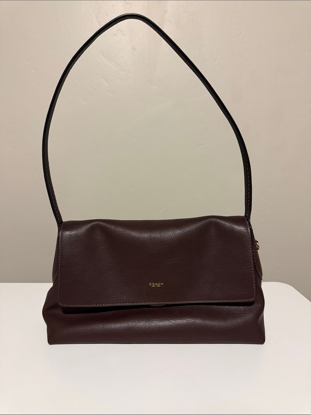 Coach Brown Leather Flap Shoulder Bag with Gold Accent